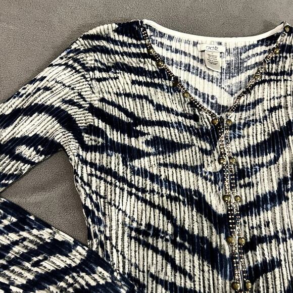 Cache Vintage Zipper Blue Zebra Print Long Sleeve Blouse Size L - Picture 3 of 7